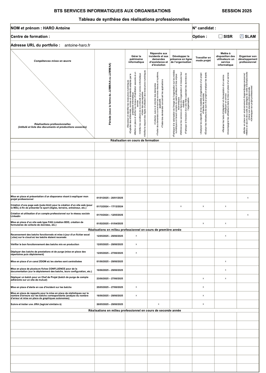 tableau de compétences
