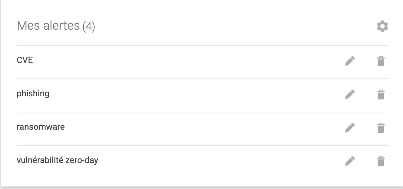 Capture d'écran de Google Alertes